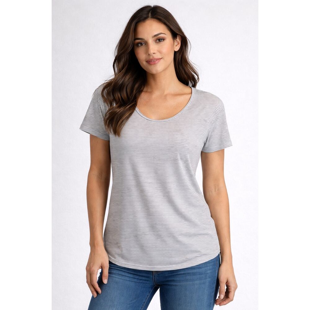Alternative Apparel Women’s Medium Gray White Striped Short Sleeve T-Shirt